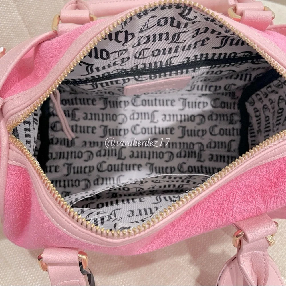 NEW Juicy Couture Pink Terry Cloth Barrel Bag Butterfly‎ Rhinestone Satchel